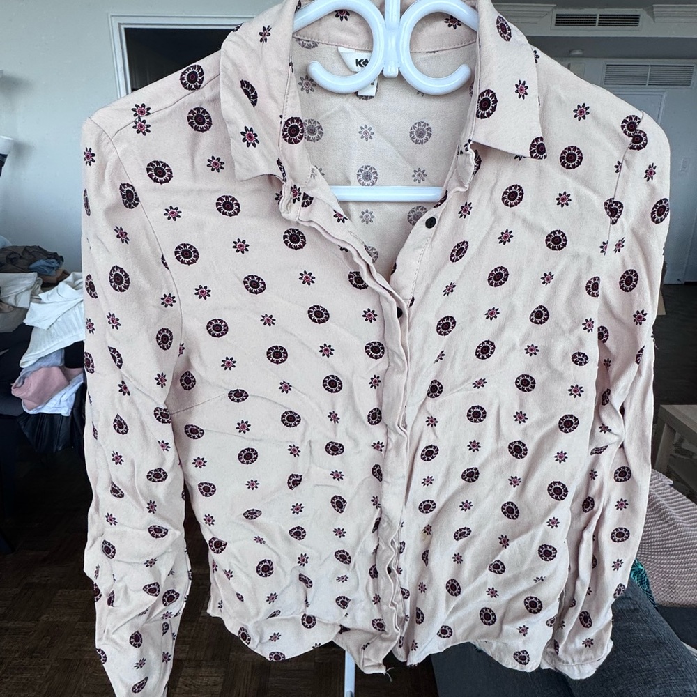Floral Beige Button-Up Blouse